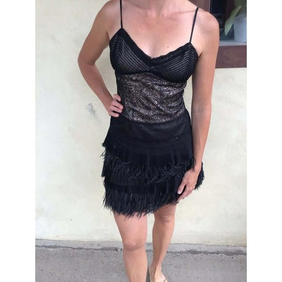 BCBG Maxazria Black Lace W/Feather Details Dress - Picture 10 of 11